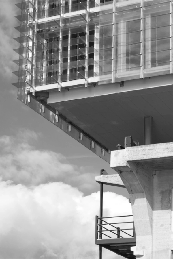 Kraanspoor by Trude Hooykaas , built on top of a former crane track, NDSM wharf, Amsterdam in black and white