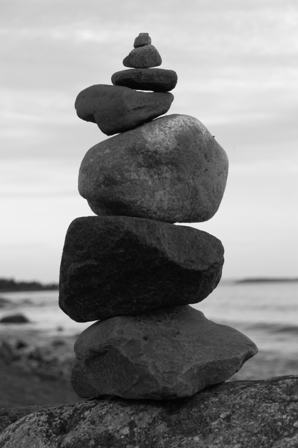 Pile of stones, in black and white