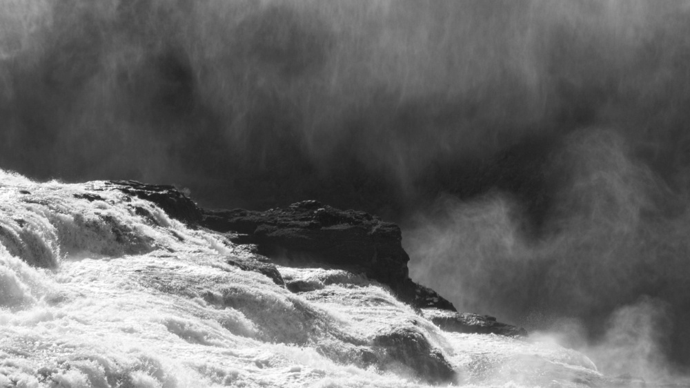 Gullfoss, Iceland, in black and white.