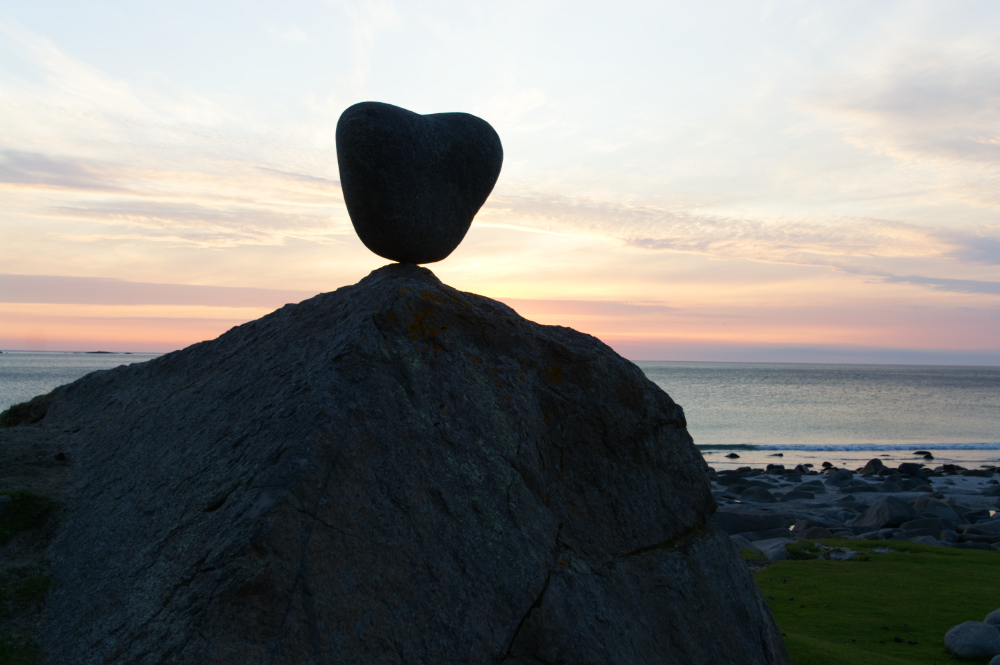 Stone heart on rock, Uttakleiv, Lofoten