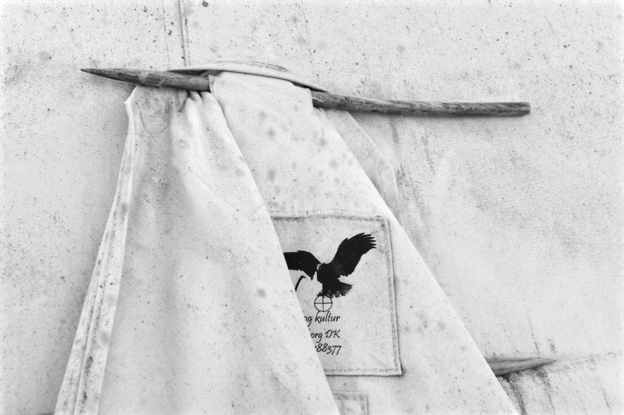 Tipi interior in black and white