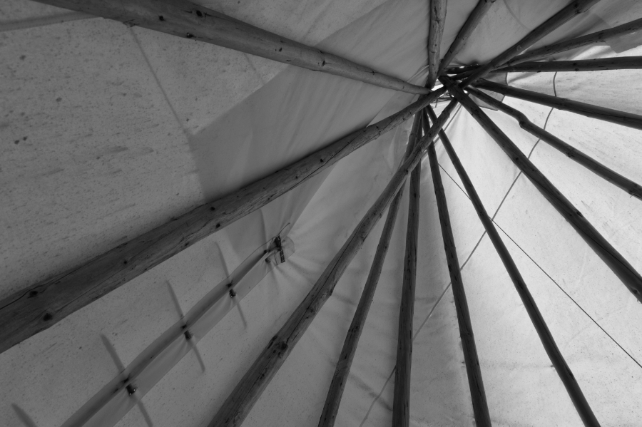 Tipi interior in black and white