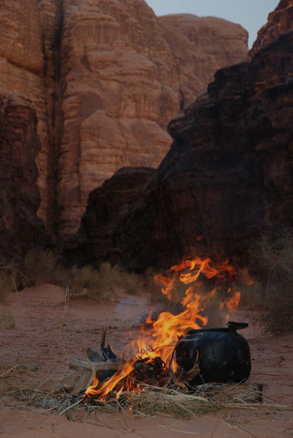 Fire in Wadi Rum desert